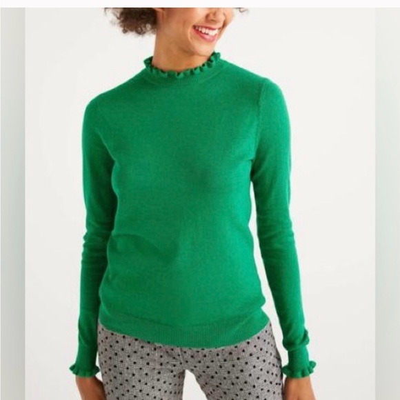 Boden Sweaters - Boden Womens Knit Sweater Green Ruffle Crew Neck Size 6 UK10